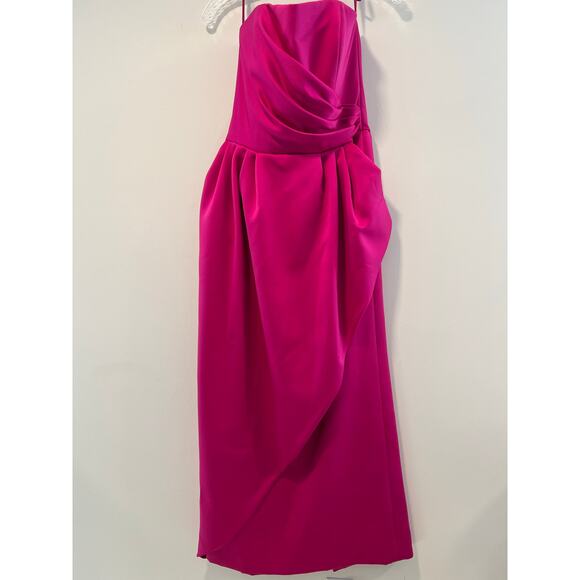 Victor Costa Fuchsia Strapless Dress with Black Coat - Picture 2 of 16